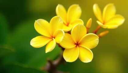 Obraz premium Close-up of vibrant yellow frangipani blossoms , blossom, tropical, Hawaii