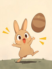 An adorable illustration depicts a cheerful bunny celebrating the easter with an egg, brimming with delight and festive joy, capturing the essence of a joyous celebration.