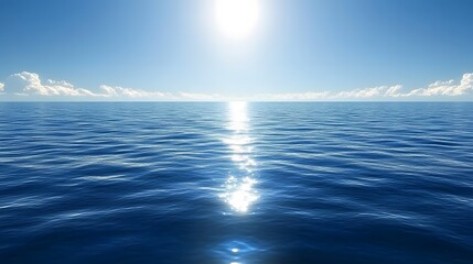 Fototapeta premium Serene Ocean Horizon Sunny Day Seascape Calm Water Blue Sky Cloudscape
