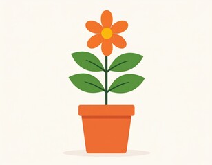 Orange Flower In Pot With Green Leaves