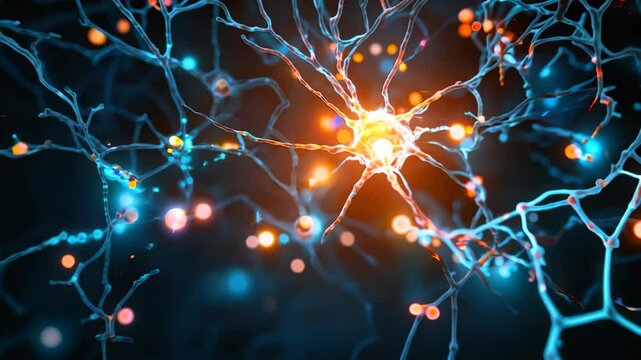 An intricate and vibrant abstract visualization of neuron connections, showcasing synapses in a blue light, perfect for scientific and educational themes.