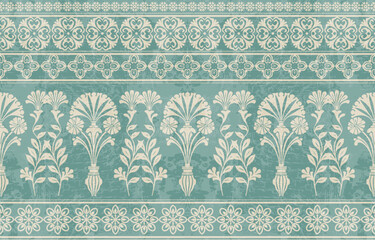 floral pattern vintage ethnic modern embroidery texture boho design vector illustration hand drawn pink flower motif branches leaves wallpaper seamless background border. © Thitichot