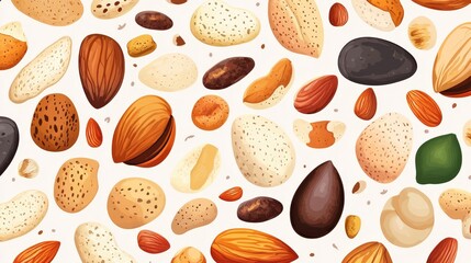 Variety of nuts displayed in artistic arrangement featuring diverse colors and textures