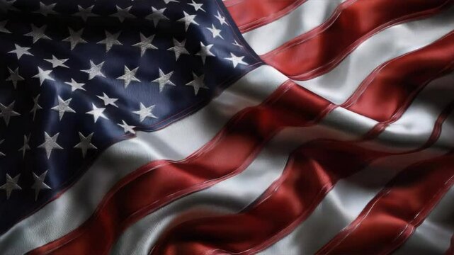 A 3D American flag with silk texture background, representing American Independence Day, Memorial Day, and Veterans Day