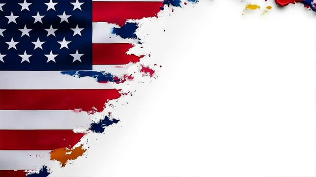 An American flag with a colorful paint pattern background, symbolizing American Independence Day, Memorial Day, and Veterans Day
