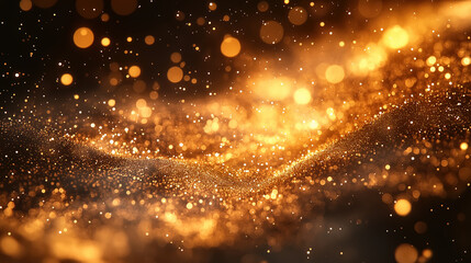 Fototapeta premium Golden shimmering particles create a mesmerizing effect at night
