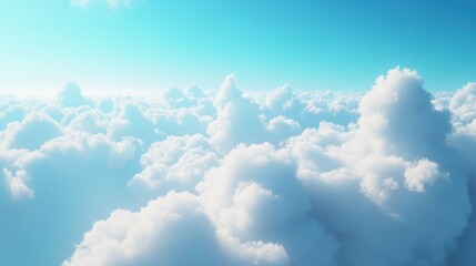 A dreamy vista above fluffy clouds under a clear blue sky, airy and serene.