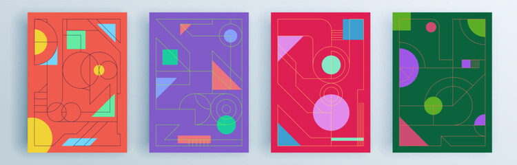 Fototapeta premium Modern abstract covers set, minimal covers design. Colorful geometric background, vector illustration.