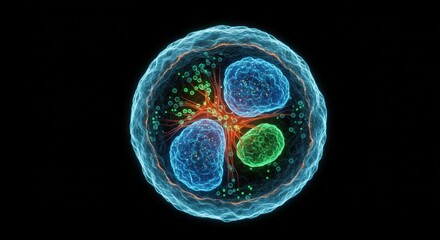 Microscopic Cellular Structure: A 3D Render of Intricate Cell Organelles and their Complex Network