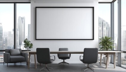 Modern Office Space, Conference Room, Chairs, Table, City Views, Indoor Plants and Bright, Comfortable Workspace