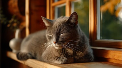 Serene gray cat basking in sunlight