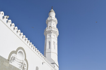Close up of Quba Mosque Tower. Quba Mosque is the first mosque built in the history of Islam located in Medina al-Munawwarah, Saudi Arabia