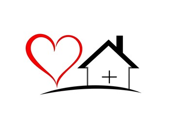 Abstract heart and house logo representing love for home, real estate, family care, and shelter. Perfect for property businesses, caregiving services, or community housing projects.