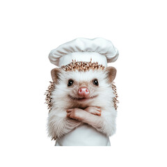 Adorable Hedgehog Chef in a White Toque, Smiling and Crossed Arms