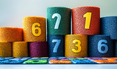 Colorful number cylinders stacked