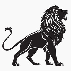 Obraz premium Roaring Black Lion Silhouette | Majestic King of the Jungle Vector , A majestic lion roaring, a powerful silhouette illustration isolated on white background, symbolizing strength, royalty