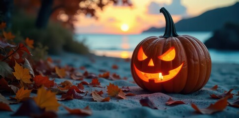 Beach jack-o'-lantern, autumnal Florida scene, autumnal, coast, sun