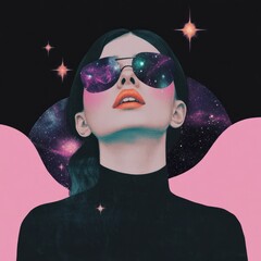 Plakat Femme illustration sunglasses galaxy.