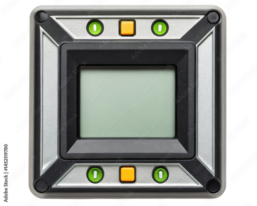 Wall mural square electronic device with buttons and display screen on a transparent background