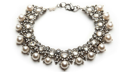 Obraz premium Pearl and crystal statement necklace. Elegant and glamorous bridal jewelry. Timeless design.