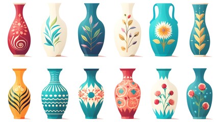Fototapeta premium Colorful Ceramic Pottery Vases Set for Home Decor and Interior Design Projects