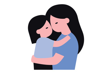 Tender Embrace Mother and Daughter Sharing a Loving Hug, Illustrated Vector