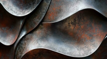 Abstract metal waves with rust and oxidation, textured and decorative.