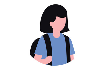 Illustration of a Girl Student with Backpack, Simple Flat Design, Avatar Icon