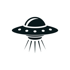 Black Silhouette Vector Illustration of a UFO with Downward Light Beam