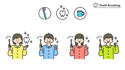 ハミガキをする子どもたちの人物セット