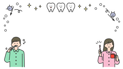 健康な歯とハミガキをする人物のフレーム