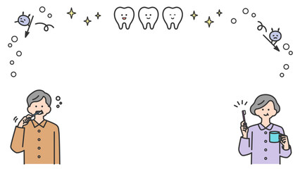 健康な歯とハミガキをする人物のフレーム