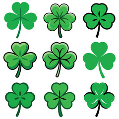  A collection of meticulously crafted shamrocks, each a vibrant embodiment of luck and heritage, presented in an illustrative style.