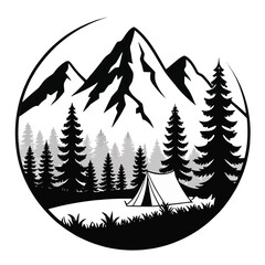 Obraz premium black-silhouette-of-mountains trees-peak-landscape