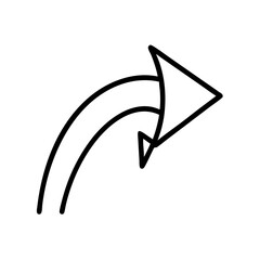 Curved arrow icon in minimal black line style on white background