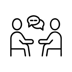 Two people talking icon in minimal black line style on white background