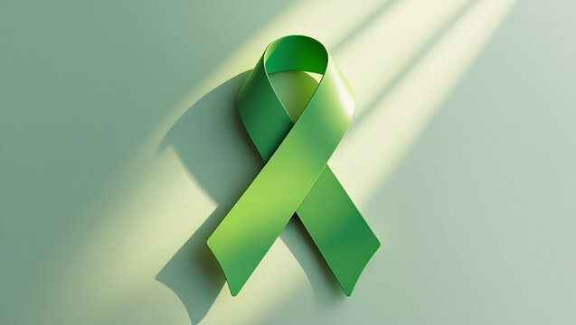 A symbolic illustration of the green ribbon used for mental health awareness, modern and minimal