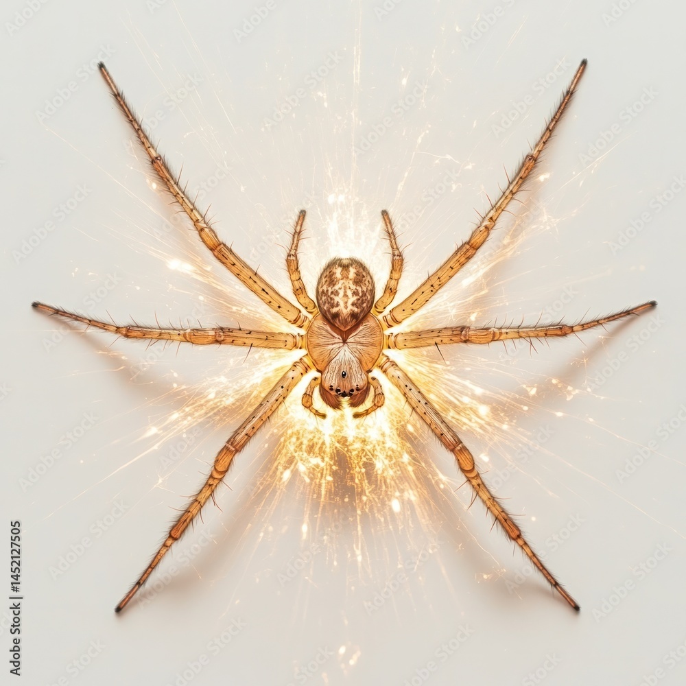 Wall mural radiant and glowing spider macro close up with contrast and illumination captivating arthropod image
