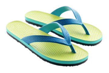 Cool Summer Vibes: Green and Blue Flip Flops on White Background, Beach Holiday, Relaxation sun sea on transparent background