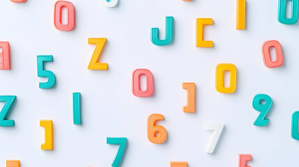 Fototapeta premium Colorful numbers and letters pattern on white background