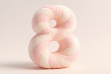 Pink and White Marshmallow Number Eight on Soft Background

