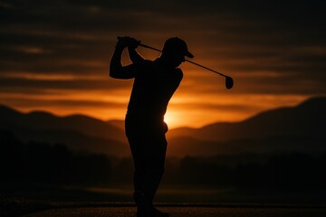 Silhouette of a man playing golf