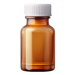 Fototapeta premium Amber glass bottle with white cap reflecting studio lighting on black background
