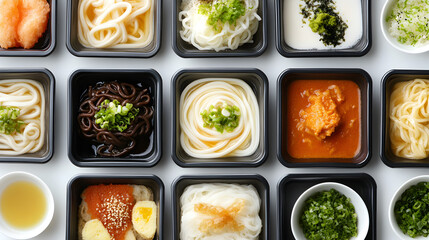 Tasting traditional noodles kitchen food photography bright lighting top view