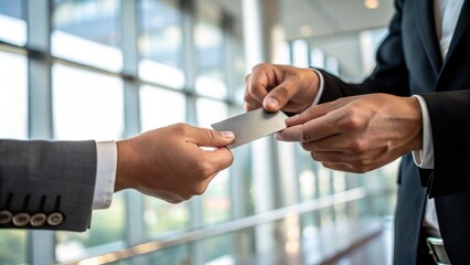 Businessmen Exchanging Card Indoors