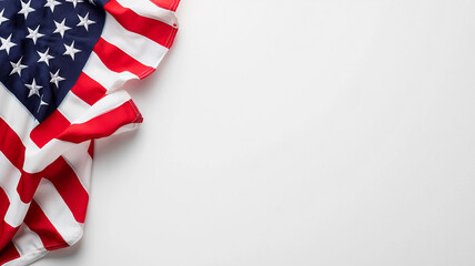 Fototapeta premium Close-up of the American flag with copy space on a white background.