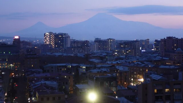 Beautiful sunset panorama timelapse of Yerevan, Armenia from the Cascade Complex