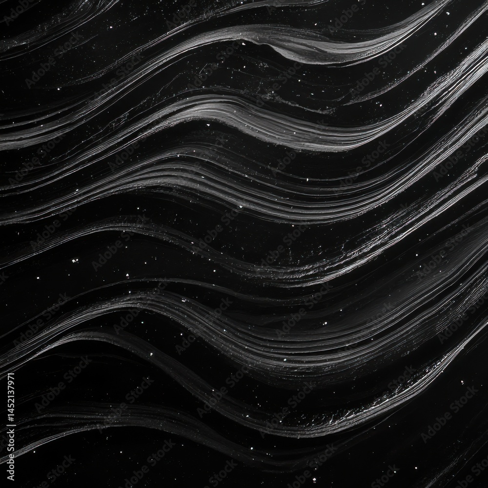Poster abstract black and white pattern with flowing lines and sparkling elements in a modern design
