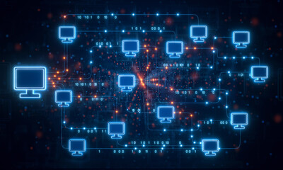 E-mail communication, business, mail server, data transfer. Business e-mail transfer, bit and byte, data. 3D illustraion