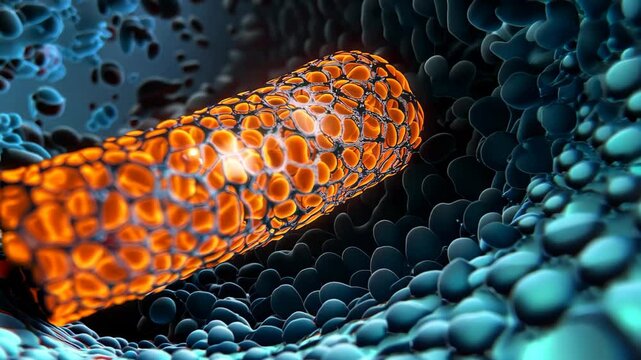 This vibrant scientific illustration showcases the intricate microstructure of cellular organisms, highlighting their unique characteristics and dynamic interactions.